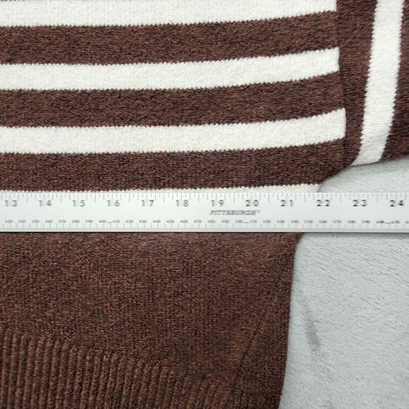 A New Day Sweater Womens L Brown White Striped Mock Neck Pullover Casual Preppy - Picture 8 of 10